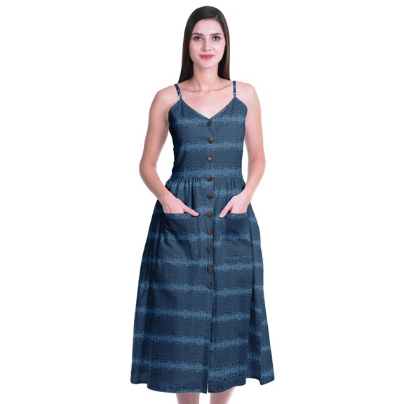 Moomaya Printed Cotton Casual Spaghetti Strap Dress Flared Maxi Summer Dresses For Women