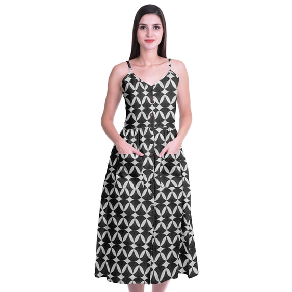 Moomaya Printed Cotton Casual Spaghetti Strap Dress Flared Maxi Summer Dresses For Women