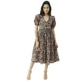 thumbnail image 1 of Moomaya Printed Cotton Flared Dress, V-Neck Puffed Sleeves Maxi Dress For Women, 1 of 8