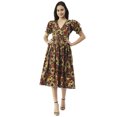 thumbnail image 1 of Moomaya Printed Cotton Flared Dress, V-Neck Puffed Sleeves Maxi Dress For Women, 1 of 8