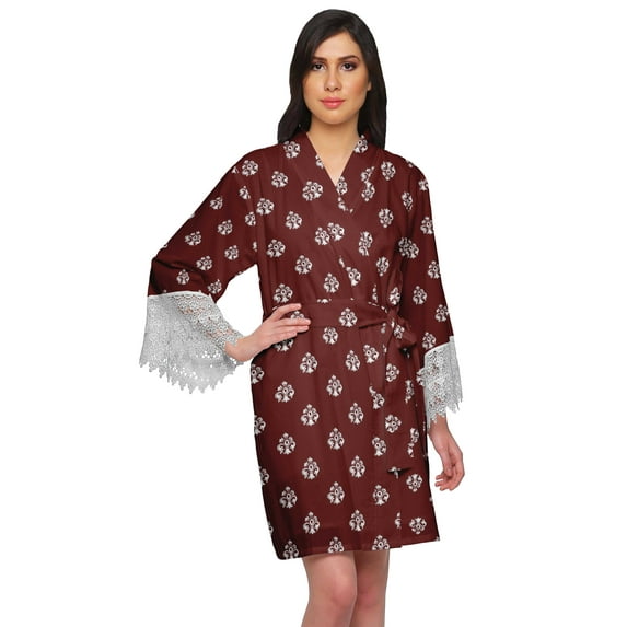 Moomaya Printed Cotton Robes For Women Plus Size Kimono Robe Short Nightwear