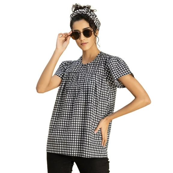 Moomaya Printed Cotton Short Sleeve Round Neck Top - Regular Fit Casual Day Top