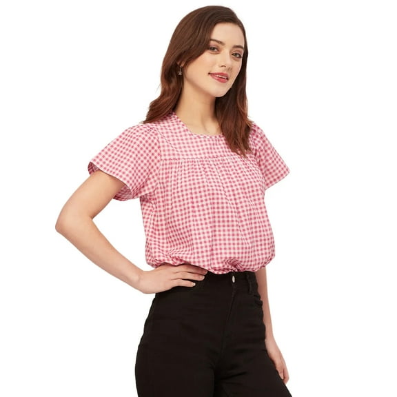 Moomaya Printed Cotton Short Sleeve Round Neck Top - Regular Fit Casual Day Top