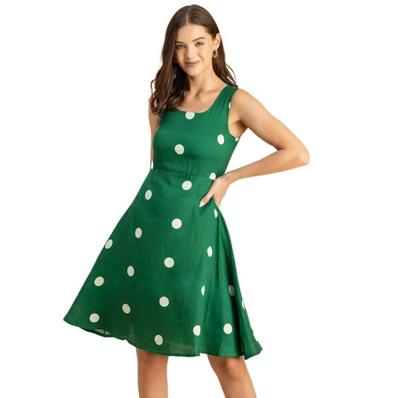 Moomaya Printed Cotton Sleeveless Fit And Flare Dress - Women's Summer Dress