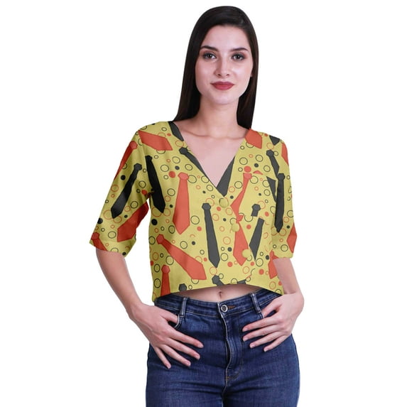 Moomaya Printed Cotton Top For Womens V-neck Crop Top Elbow Sleeve Summer Blouse T-shirt