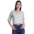 thumbnail image 1 of Moomaya Printed Cotton Top For Womens V-neck Crop Top Elbow Sleeve Summer Blouse T-shirt, 1 of 7