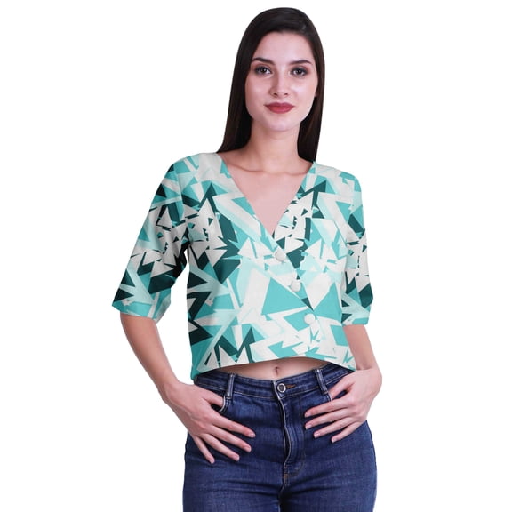 Moomaya Printed Cotton Top For Womens V-neck Crop Top Elbow Sleeve Summer Blouse T-shirt