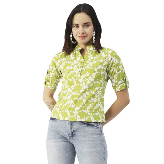 Moomaya Printed Cotton Top, Regular Fit Cotton Elbow Sleeve Casual Tunic Blouse