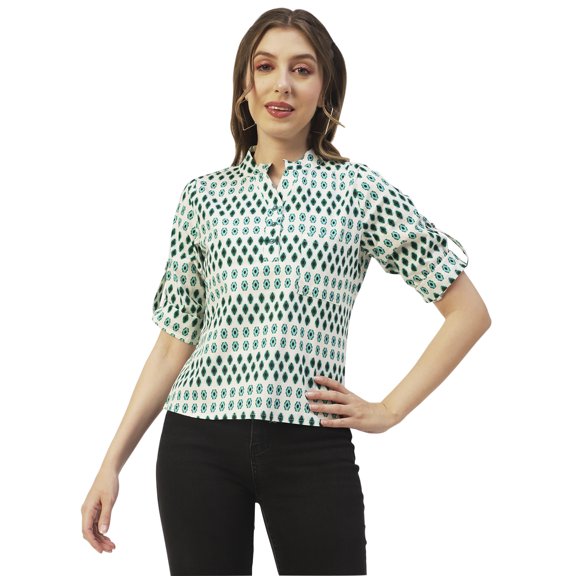 Moomaya Printed Cotton Top, Regular Fit Cotton Elbow Sleeve Casual Tunic Blouse