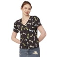 thumbnail image 1 of Moomaya Printed Cotton Tops For Women V Neck Short Puff Sleeve Regular Fit Top, 1 of 8