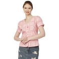 thumbnail image 1 of Moomaya Printed Cotton Tops For Women V Neck Short Puff Sleeve Regular Fit Top, 1 of 8