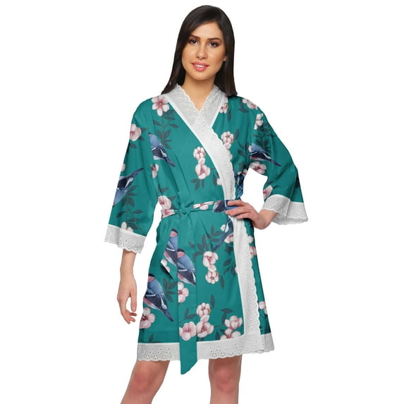 Moomaya Printed Cotton Robe Women Lightweight Kimono Sleeve Summer Bathrobe