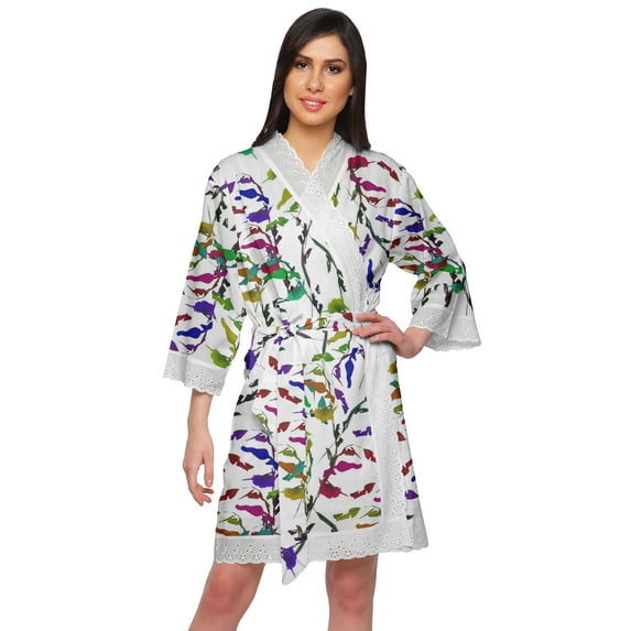 Moomaya Printed Cotton Robe Women Lightweight Kimono Sleeve Summer Bathrobe