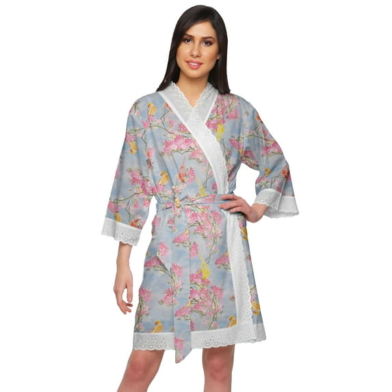 Moomaya Printed Cotton Robe Women Lightweight Kimono Sleeve Summer Bathrobe