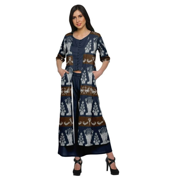 Moomaya Printed Crop Top Palazzo Shrug Set Cotton Women Ethnic Wear Plus Size