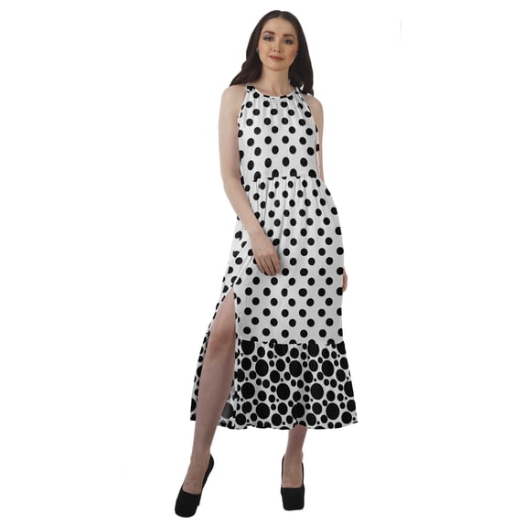 Moomaya Printed Dress Women Party Wedding Partywear Halter Neck Rayon Maxi Dress