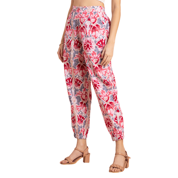 Moomaya Printed Elastic Waist Boho Pajama Pants, Cotton Yoga Pants With Pockets