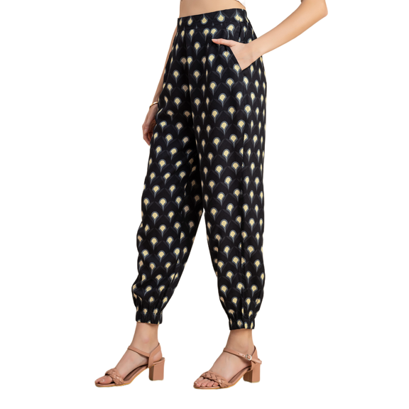 Moomaya Printed Elastic Waist Boho Pajama Pants, Cotton Yoga Pants With Pockets