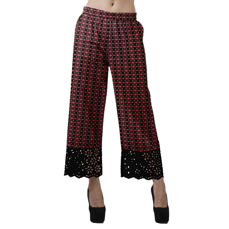 Moomaya Printed Elastic Waist Wide Leg Lace Palazzo Pants With Lace Casual  Cotton Bottoms