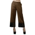 thumbnail image 1 of Moomaya Printed Elastic Waist Wide Leg Lace Palazzo Pants With Lace Casual Cotton Bottoms, 1 of 1