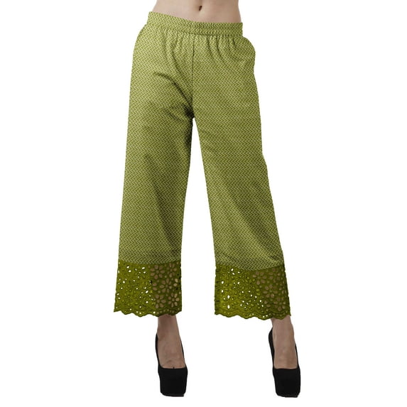 Moomaya Printed Elastic Waist Wide Leg Lace Palazzo Pants With Lace Casual Cotton Bottoms