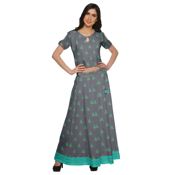 Moomaya Printed Elegant Crop Top And Long Skirt Set Ethnic Dresses For Women