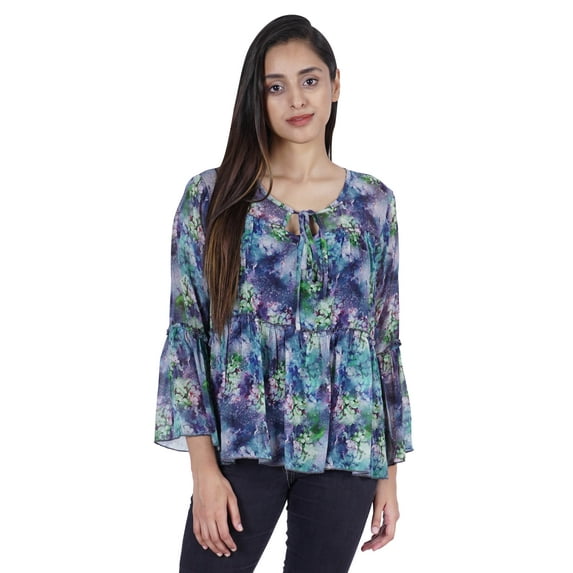 Moomaya Printed Flared Full Sleeve Tops For Women Summer Casual Short Kurta-J3