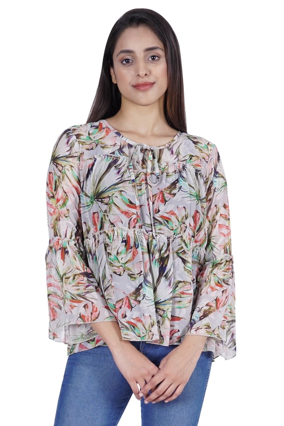 Printed Flared Full Sleeve Tops For Women Summer Casual Short Kurta-ZL