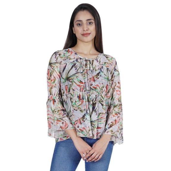 Moomaya Printed Flared Full Sleeve Tops For Women Summer Casual Short Kurta-ZR