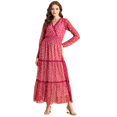 thumbnail image 1 of Moomaya Printed Flared Maxi Dress For Women, V-Neck Long Sleeve, Chiffon Maxi Dress, 1 of 9
