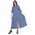thumbnail image 1 of Moomaya Printed Front Slit A-Line Kurtis For Women Short Sleeve Summer Kurta, 1 of 5