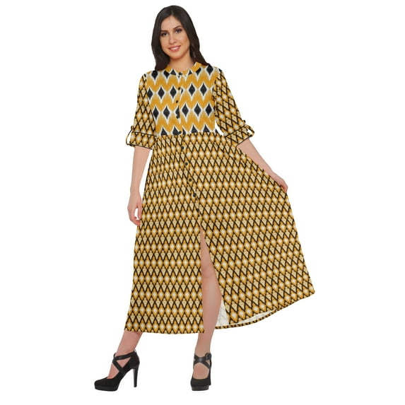Moomaya Printed Front Slit A-Line Kurtis For Women Short Sleeve Summer Kurta