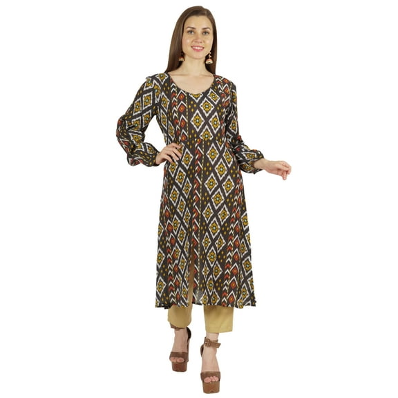 Moomaya Printed Full Sleeve A-Line Kurti For Women Crinkle Rayon Designer Indian Ethnic Blouse