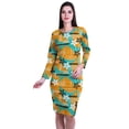 thumbnail image 1 of Moomaya Printed Full Sleeve Bodycon Dress for Women Scoop Neck Side Slit Casual Clothing, 1 of 8