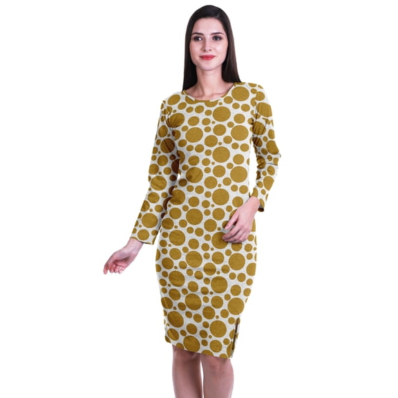 Moomaya Printed Full Sleeve Bodycon Dress for Women Scoop Neck Side Slit Casual Clothing