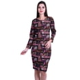 thumbnail image 1 of Moomaya Printed Full Sleeve Bodycon Dress for Women Scoop Neck Side Slit Casual Clothing, 1 of 8