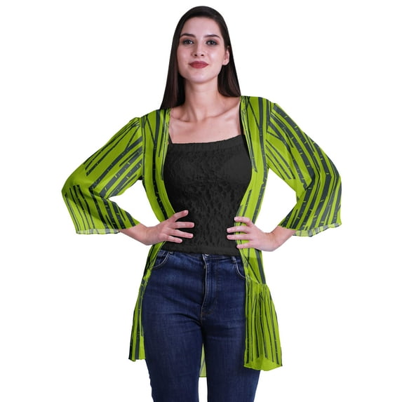 Moomaya Printed Georgette Shrug Ruffled Back Drop Hem Beach Cover Up For Women