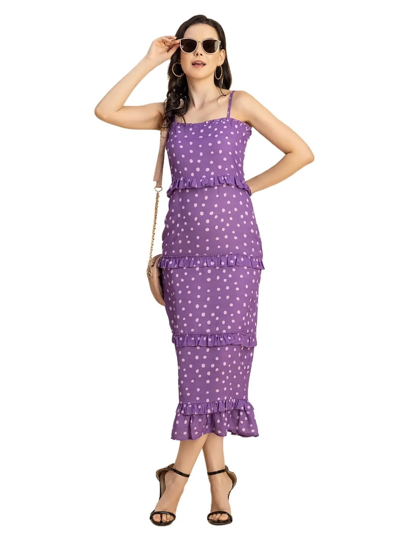 georgette sleeveless cocktail dress Moomaya Lavender & White Printed Midi Dress