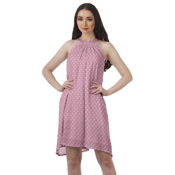 Moomaya Printed Halter Dresses Women High Neck Sleeveless Tunic Women Clothing