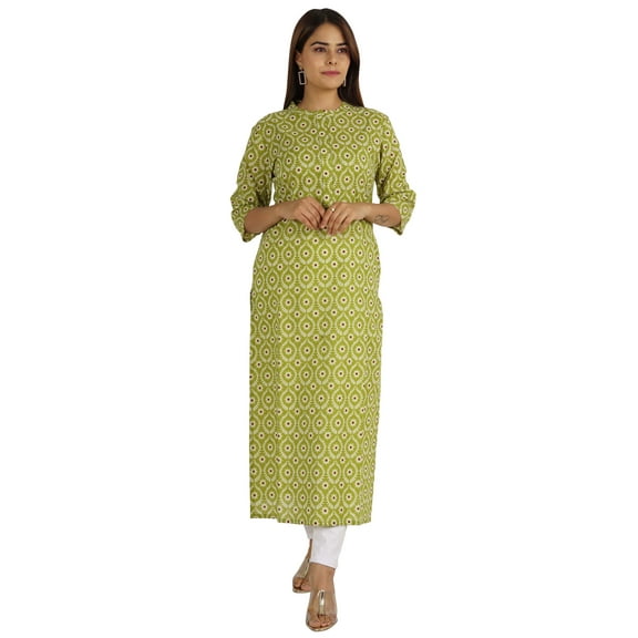Moomaya Printed Indian Ethnic Kurti For Women Mandarin Collar Long Straight Kurta With Pockets