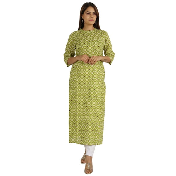 Moomaya Printed Indian Ethnic Kurti For Women Mandarin Collar Long Straight Kurta With Pockets