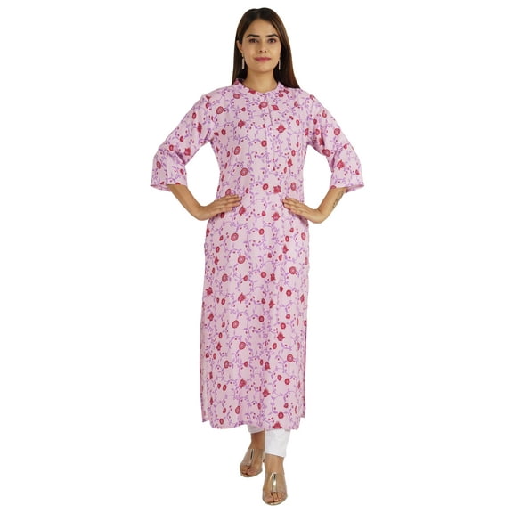 Moomaya Printed Indian Ethnic Kurti For Women Mandarin Collar Long Straight Kurta With Pockets