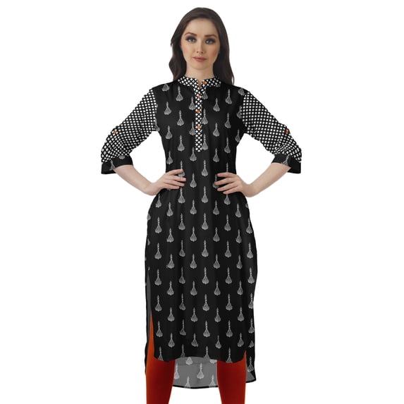 Moomaya Printed Indian Kurti WoMen's Cotton Tunic Mandarin Collar Knee Length Kurta