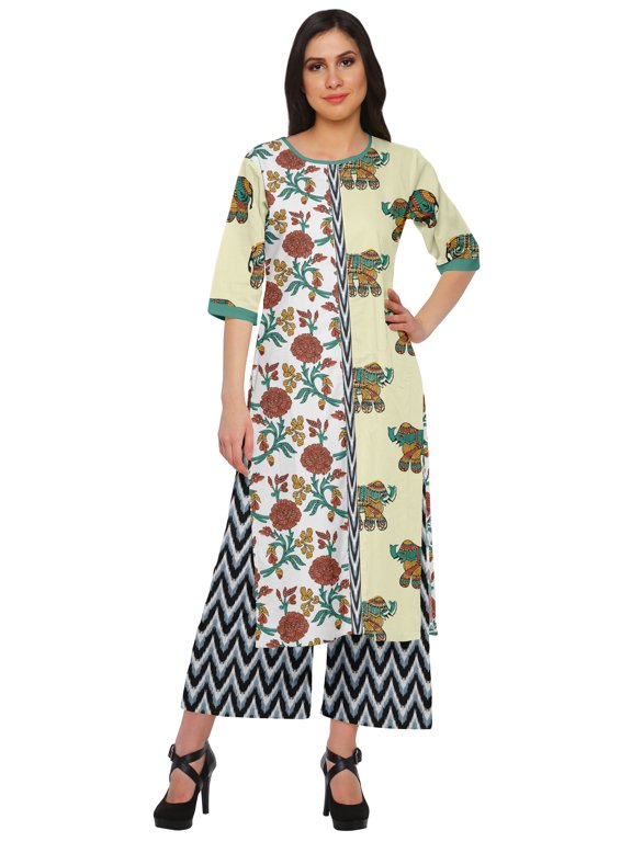 Printed Indian Palazzo Set Viscose Santoon Women Ethnic Wear Plus Size