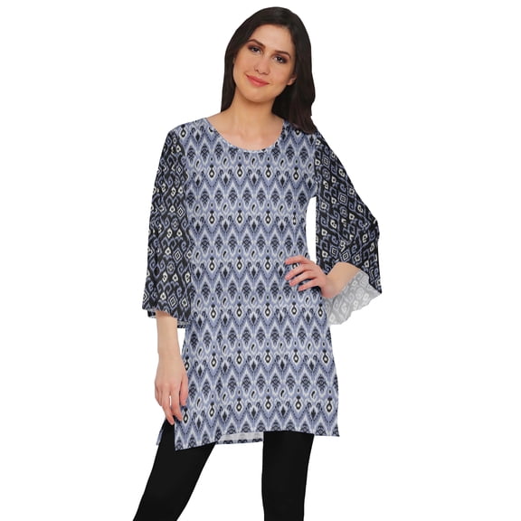 Moomaya Printed Indian Short Kurti Dress Poly Crepe Tunic Round Neck Mini Dress
