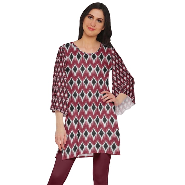 Moomaya Printed Indian Short Kurti Dress Poly Crepe Tunic Round Neck Mini  Dress - Walmart Business Supplies