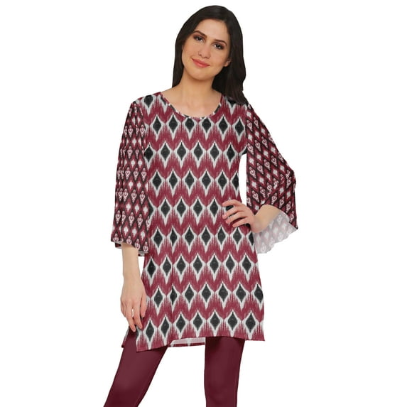 Moomaya Printed Indian Short Kurti Dress Poly Crepe Tunic Round Neck Mini Dress