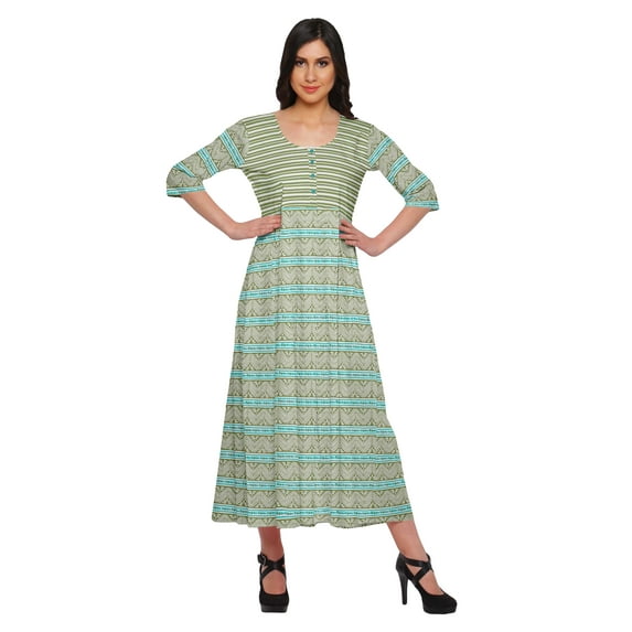 Moomaya Printed Indian Top Long Kurti Dress 3/4 Sleeve Tunic Dresses For Women