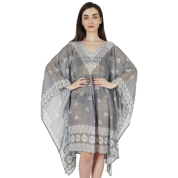Moomaya Printed Kaftan For Womens Short Loose Kimono Beach Evening Loungewear Dress