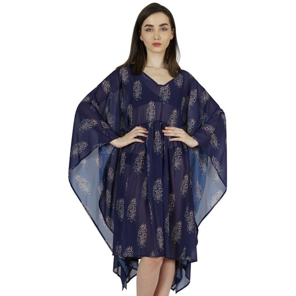 Moomaya Printed Kaftan For Womens Short Loose Kimono Beach Evening Loungewear Dress